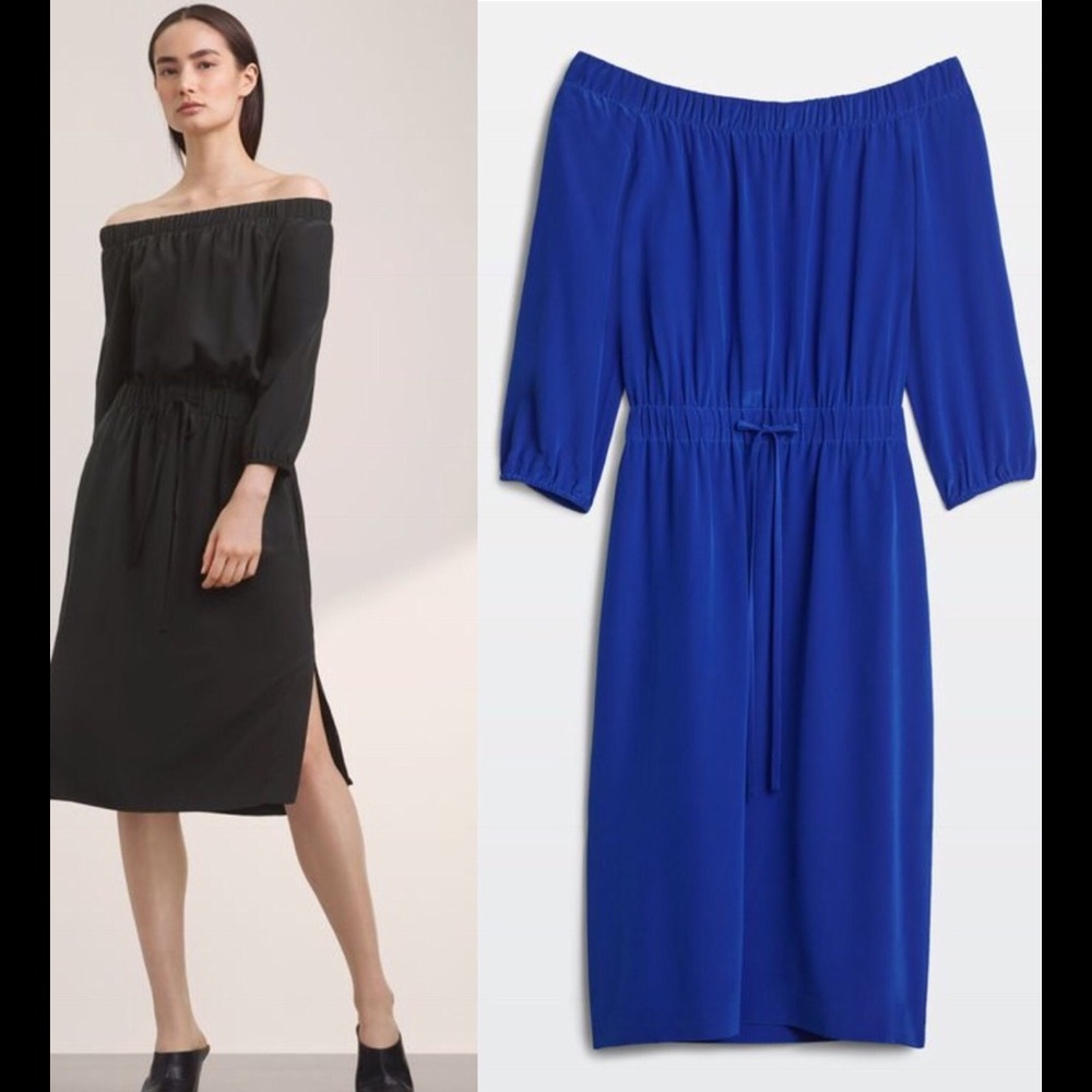 Aritzia Off-Shoulder Midi Dress in Black and Royal Blue